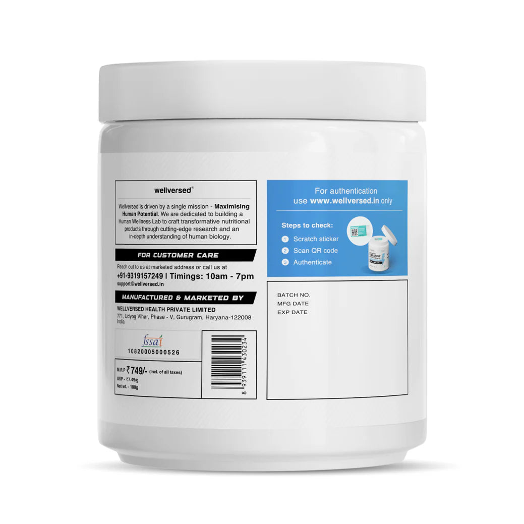 (Wellcore) - Micronised Creatine Monohydrate - 250 gm (0.67 Lb), UNFLAVOURED
