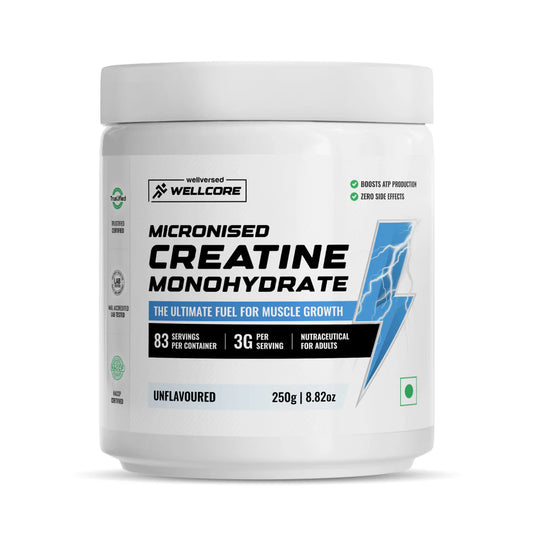 (Wellcore) - Micronised Creatine Monohydrate - 250 gm (0.67 Lb), UNFLAVOURED